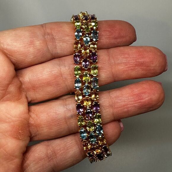 7" Amazing gold vermeil over 925 multi-gemstone bracelet! - Picture 10 of 12
